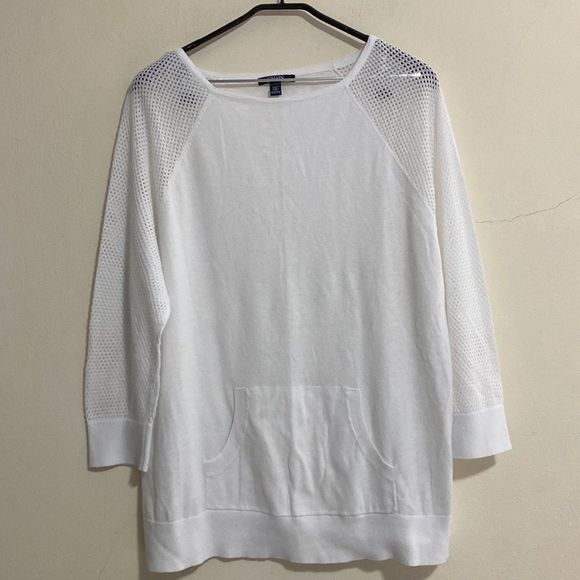 Chaps Sweaters - Chaps Women XL White Cotton Lightweight 3/4 Sleeve Pullover Mesh 3/4 Sleeve Top